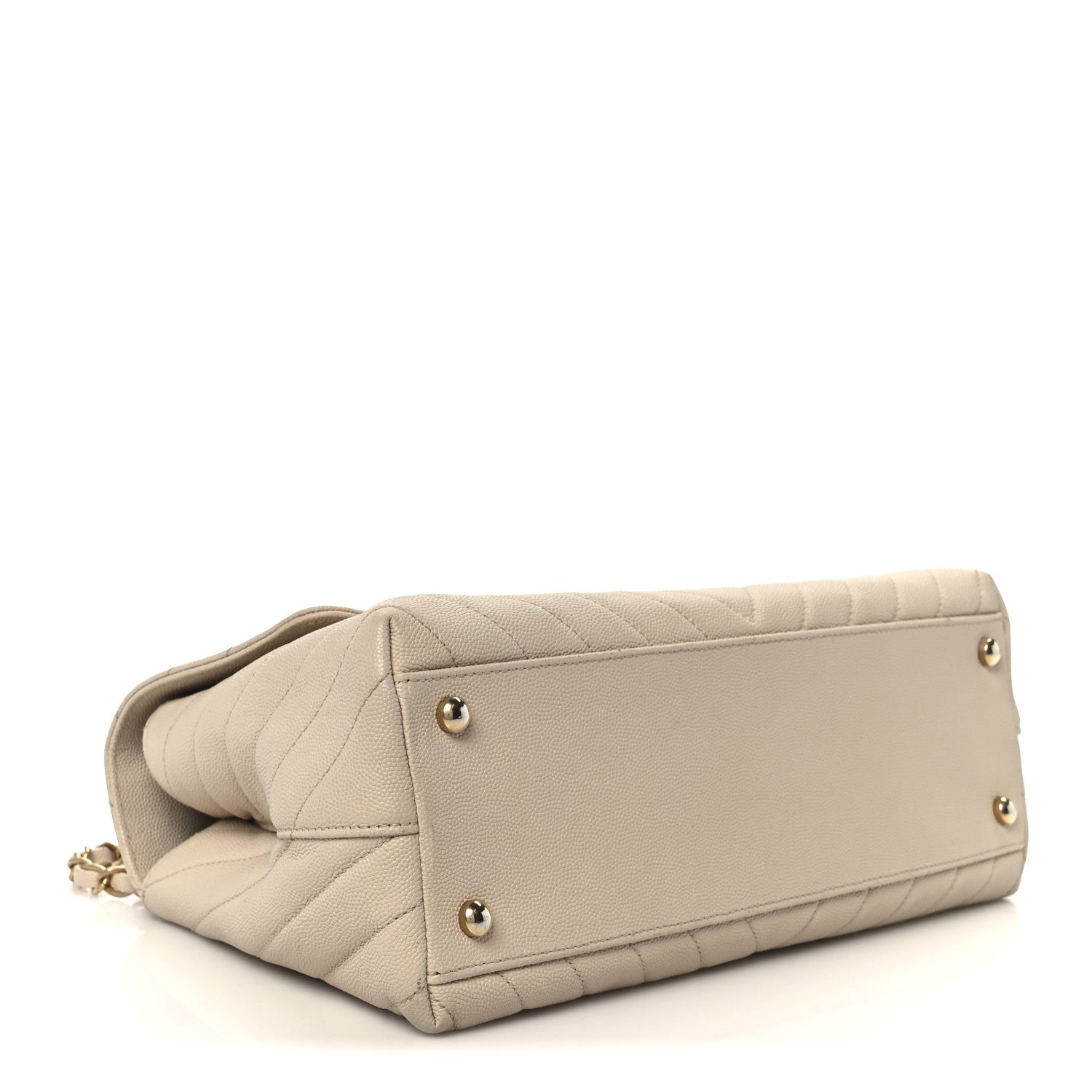 Chanel Caviar Lizard Embossed Chevron Quilted Small Coco Handle Flap Beige