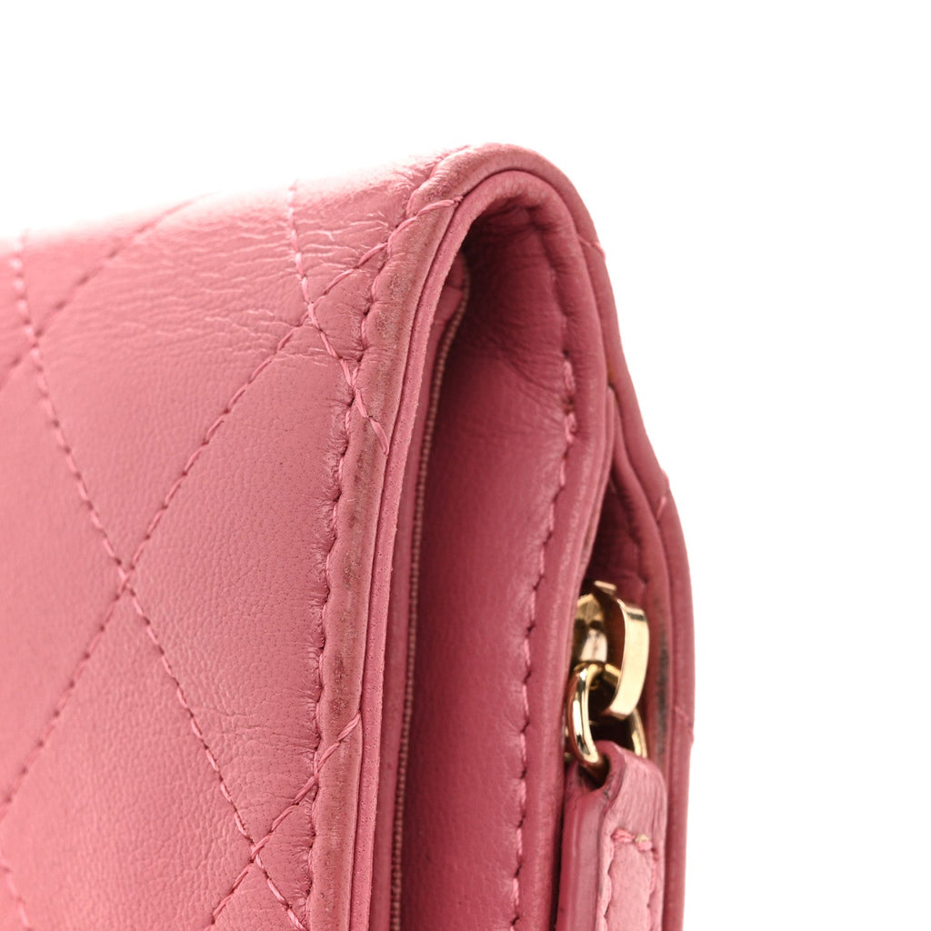 Calfskin Quilted Zip Around Bifold Wallet Pink