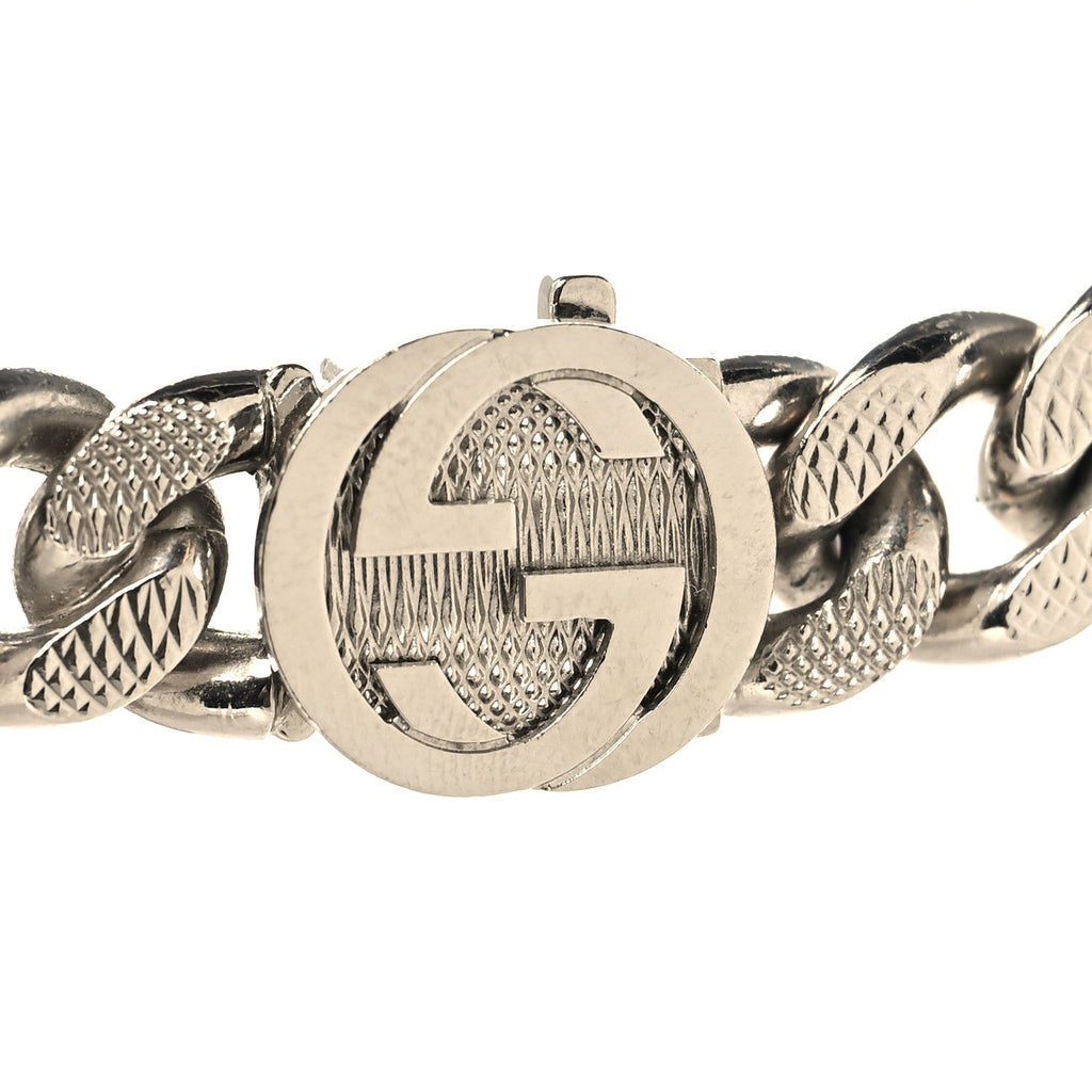 Gucci Metal Script Choker Necklace Silver
