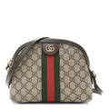 Gucci GG Supreme Monogram Textured Dollar Calfskin Web Small Ophidia Dome Shoulder Bag Beige Ebony New Acero