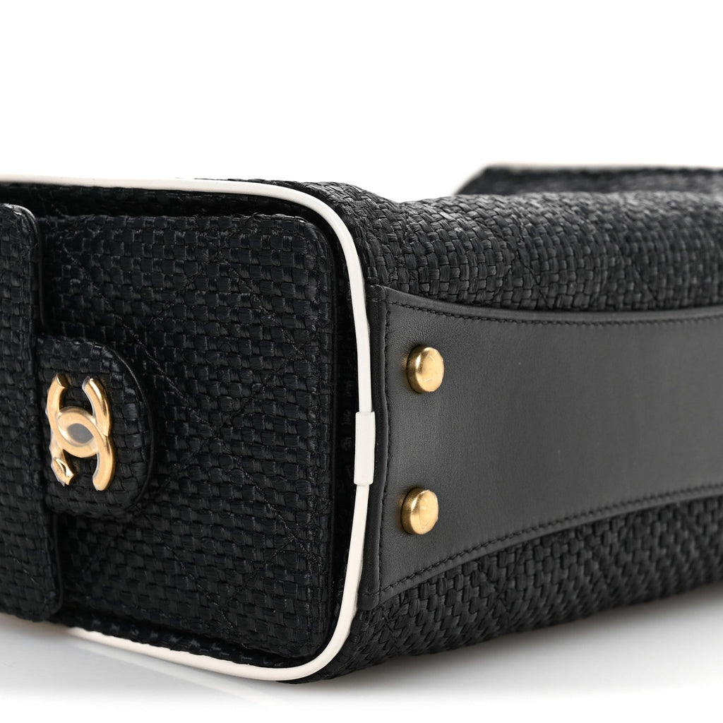 Chanel Braided Raffia Calfskin Quilted Mini Chanel 25 Handbag Black White