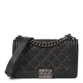 Chanel Crumpled Lambskin Medium Studded Boy Flap Black
