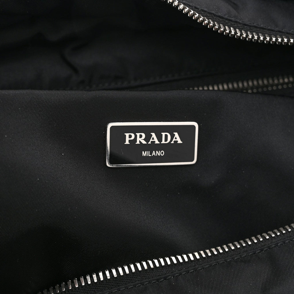 Prada Re-Nylon Nappa Triangle Quilted Padded Medium Double Handled Zip Tote Black