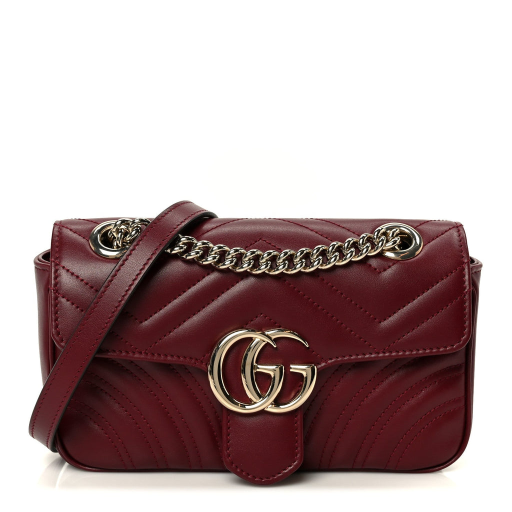 Gucci Calfskin Matelasse Small GG Marmont Shoulder Bag Rosso Ancora Red
