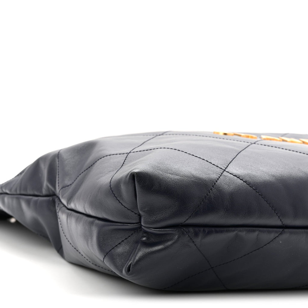Chanel Shiny Calfskin Quilted Chanel 22 Navy Blue