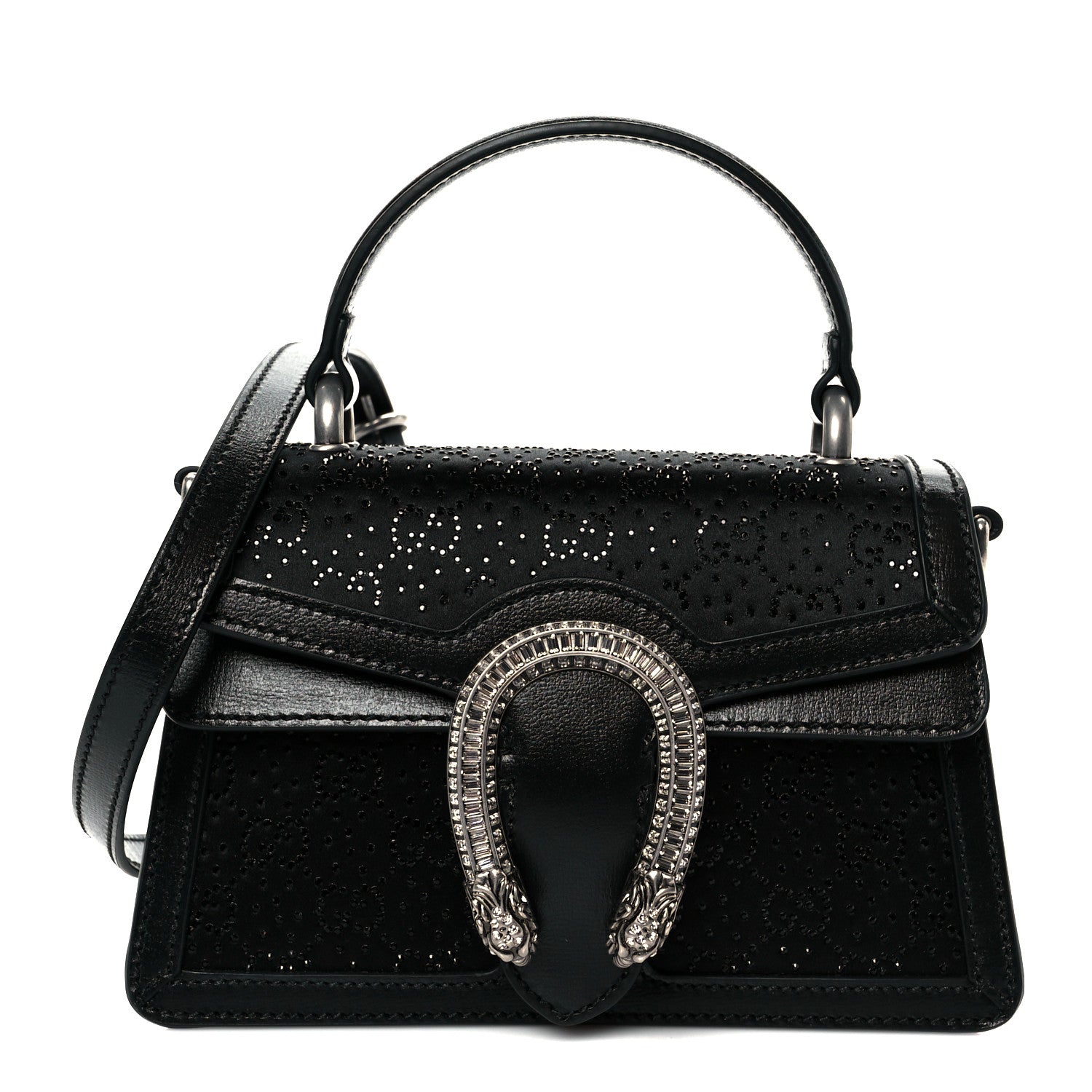 Gucci Satin Crystal GG Monogram Mini Dionysus Top Handle Bag Black