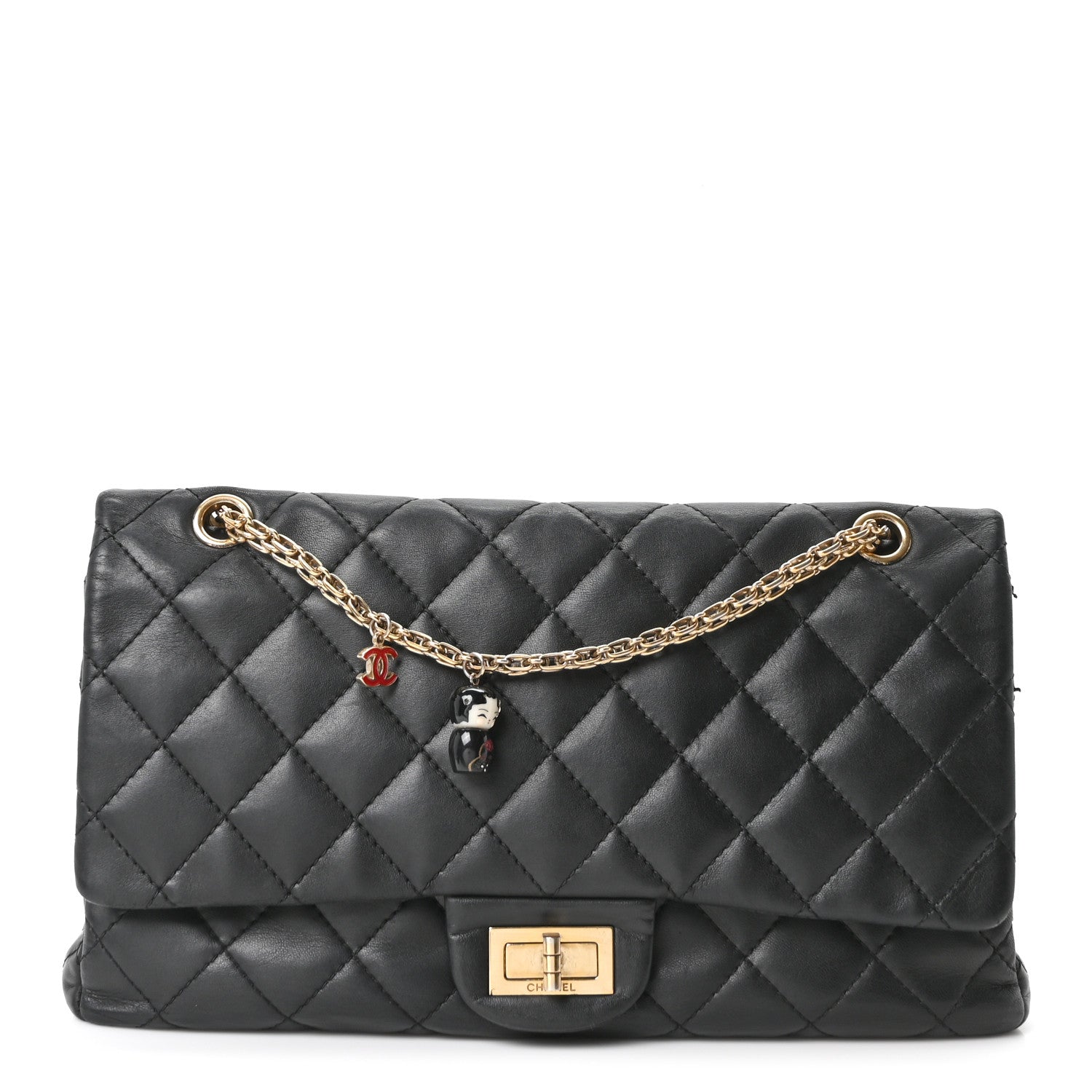 Chanel Calfskin Quilted 2.55 Paris Shanghai China Doll Reissue 227 Flap Black