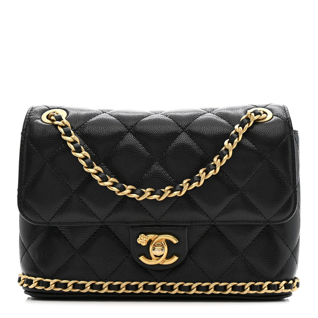 Chanel Caviar Quilted Camellia Chain Around Flap Black