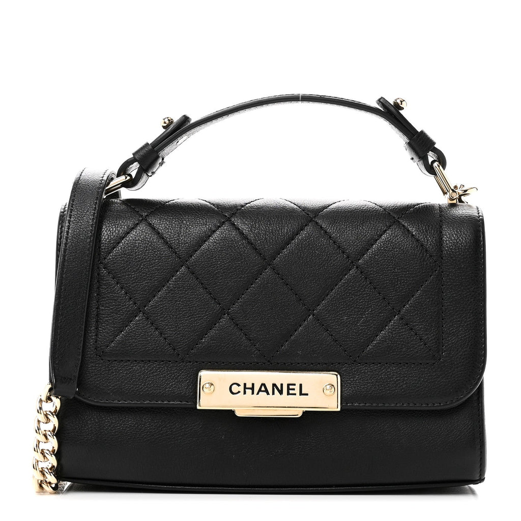 Chanel Grained Calfskin Quilted Small Label Click Flap Bag Black