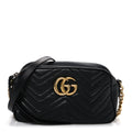 Gucci Calfskin Matelasse Small GG Marmont Chain Shoulder Bag Black