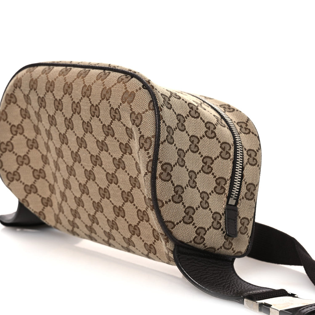Gucci Monogram Dollar Calfskin Waist Pouch Beige Ebony Testa di Moro Marrone Scuro