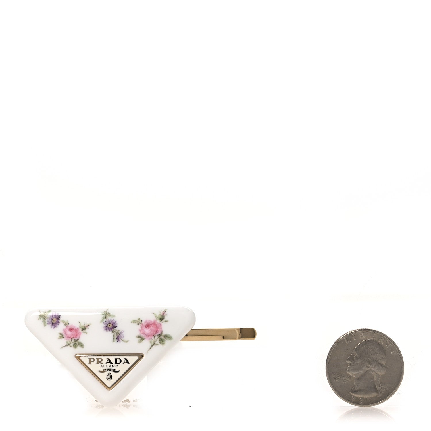 Prada Resin Floral Print Triangle Hair Clip Set White