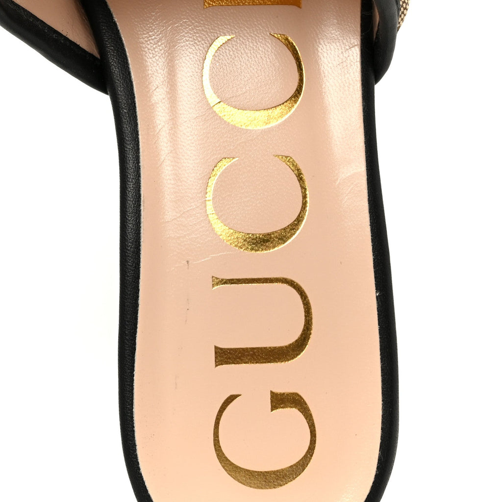 Gucci Monogram Matelasse Diagonal GG Marmont Flat Slide Sandals 35 Beige Ebony Black