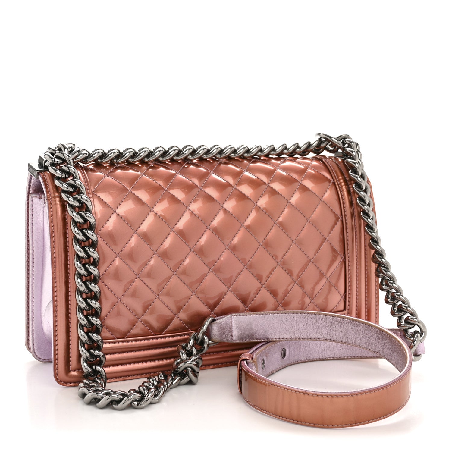 Chanel Metallic Patent Calfskin Quilted Medium Boy Flap Light Pink
