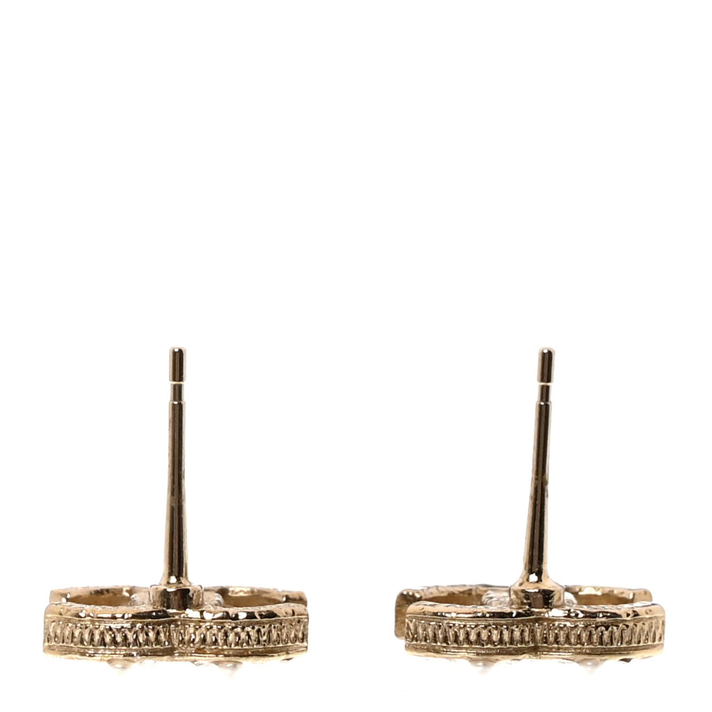 Pearl Crystal CC Earrings Light Gold