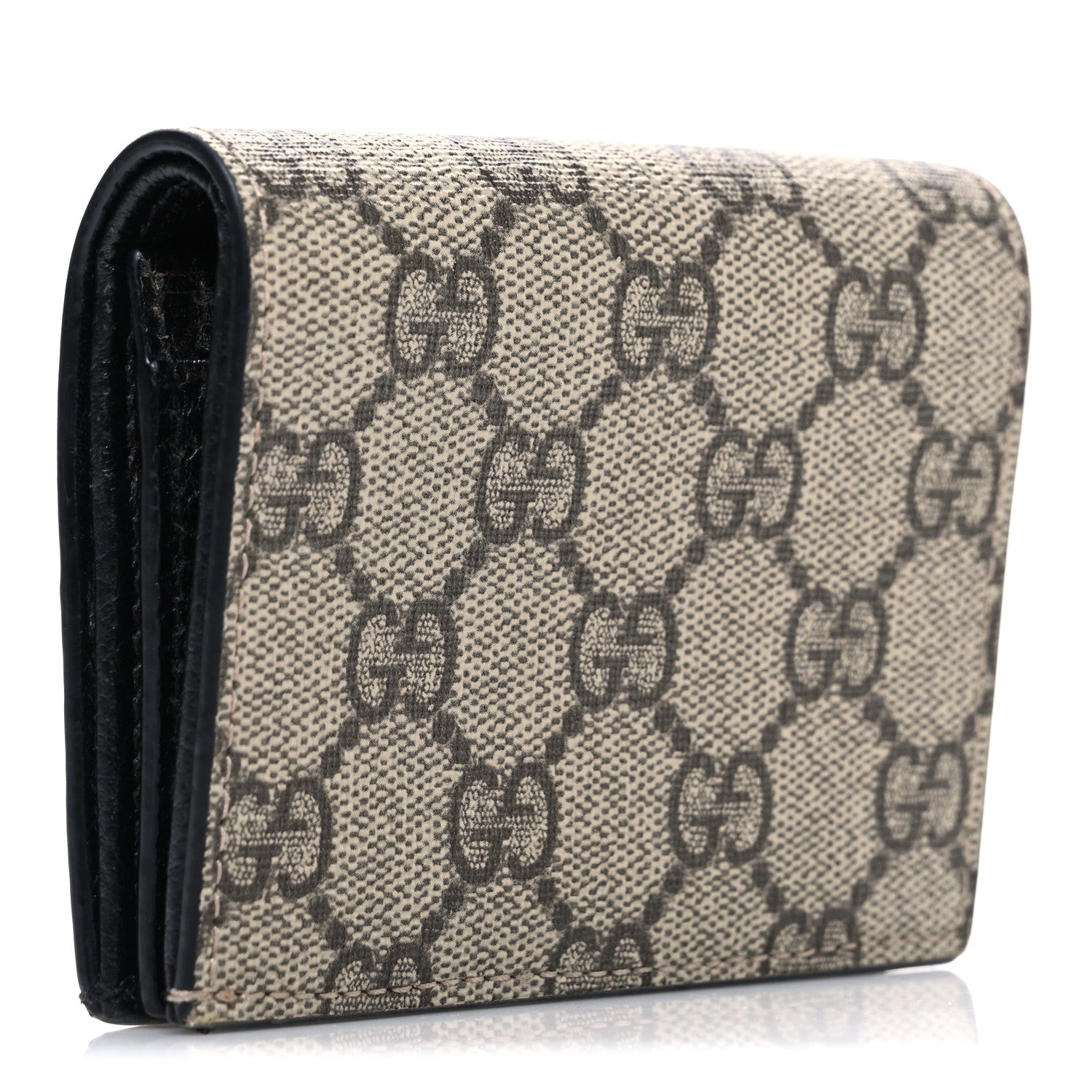 Gucci Dollar Calfskin GG Supreme Monogram GG Marmont Card Case Black Beige Ebony