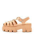 Prada Foam Rubber Metal Triangle Logo Monolith 55mm Cage Sandals 37 Barley