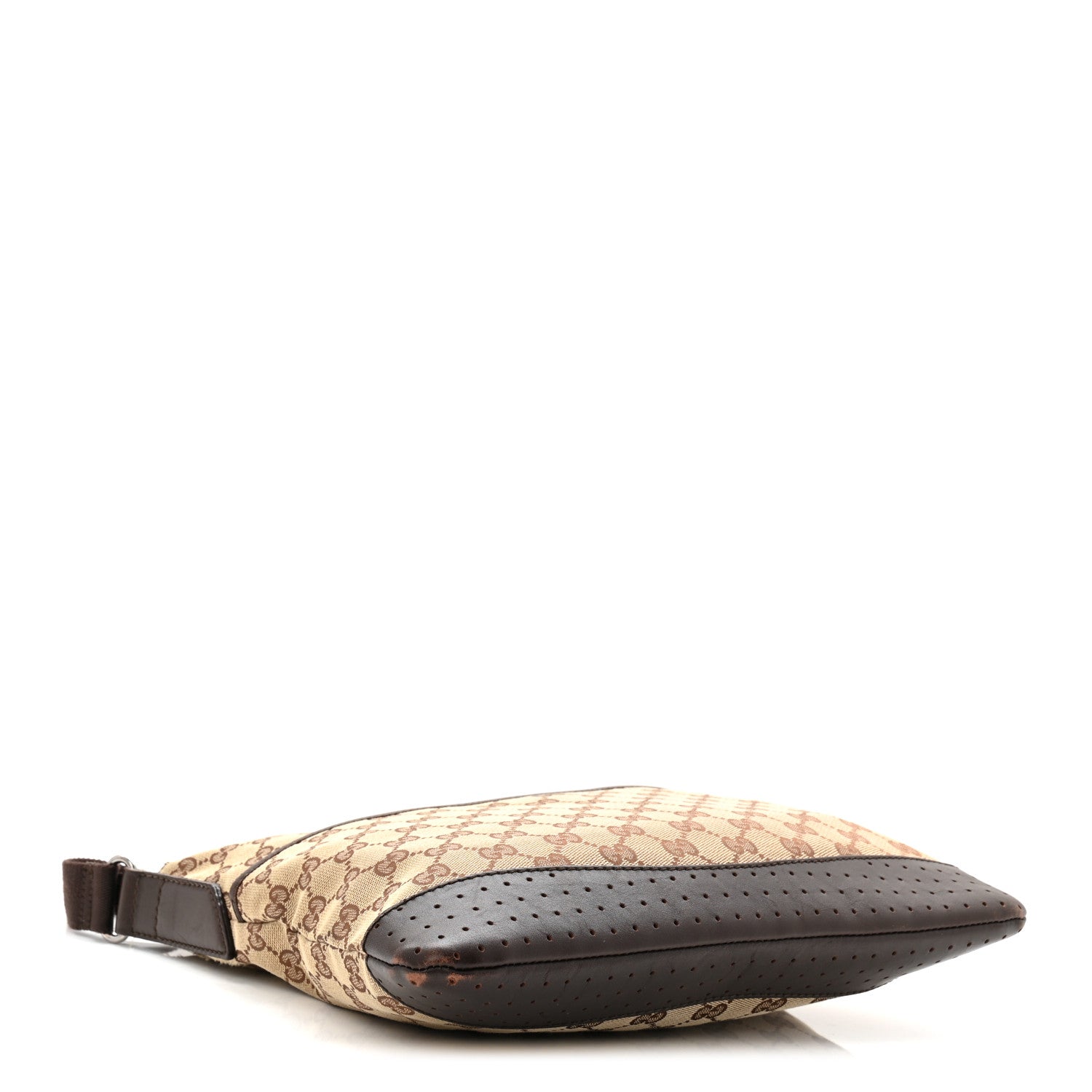 Gucci Monogram Calfskin Perforated Medium Flat Messenger Bag Dark Brown