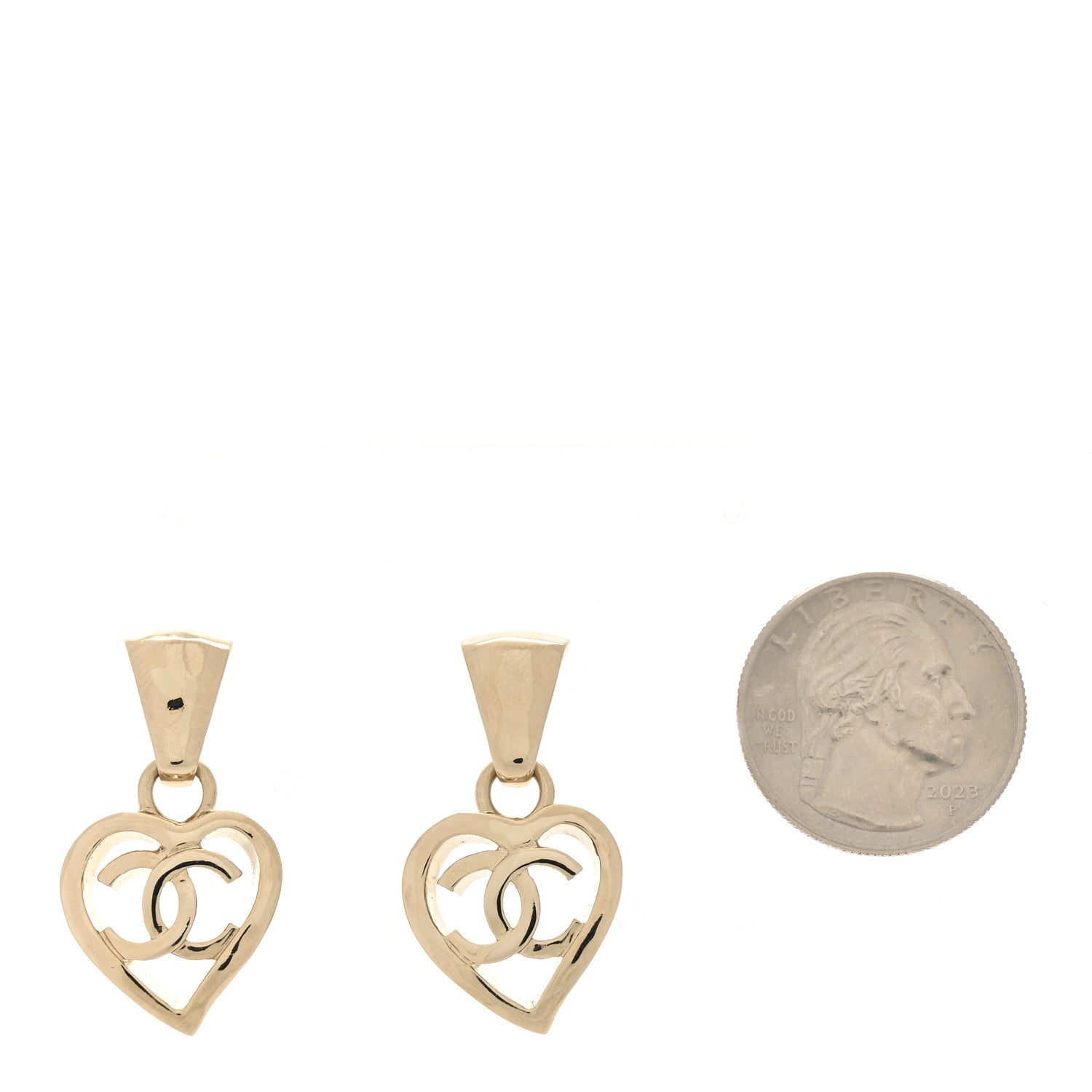 Metal CC Heart Coco In Love Drop Earrings Gold