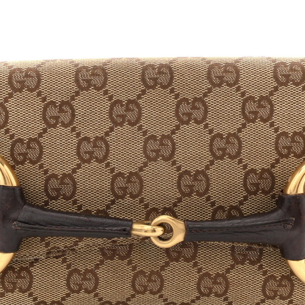 Gucci Monogram Horsebit Clutch Dark Brown