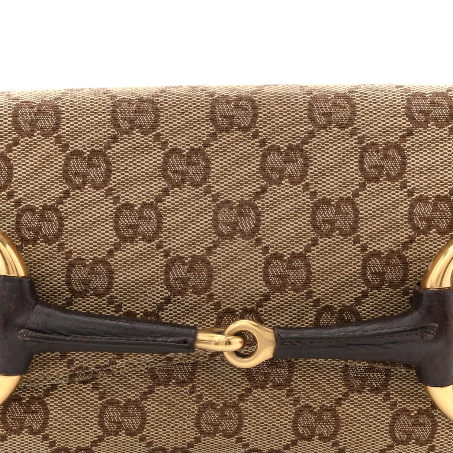 Gucci Monogram Horsebit Clutch Dark Brown