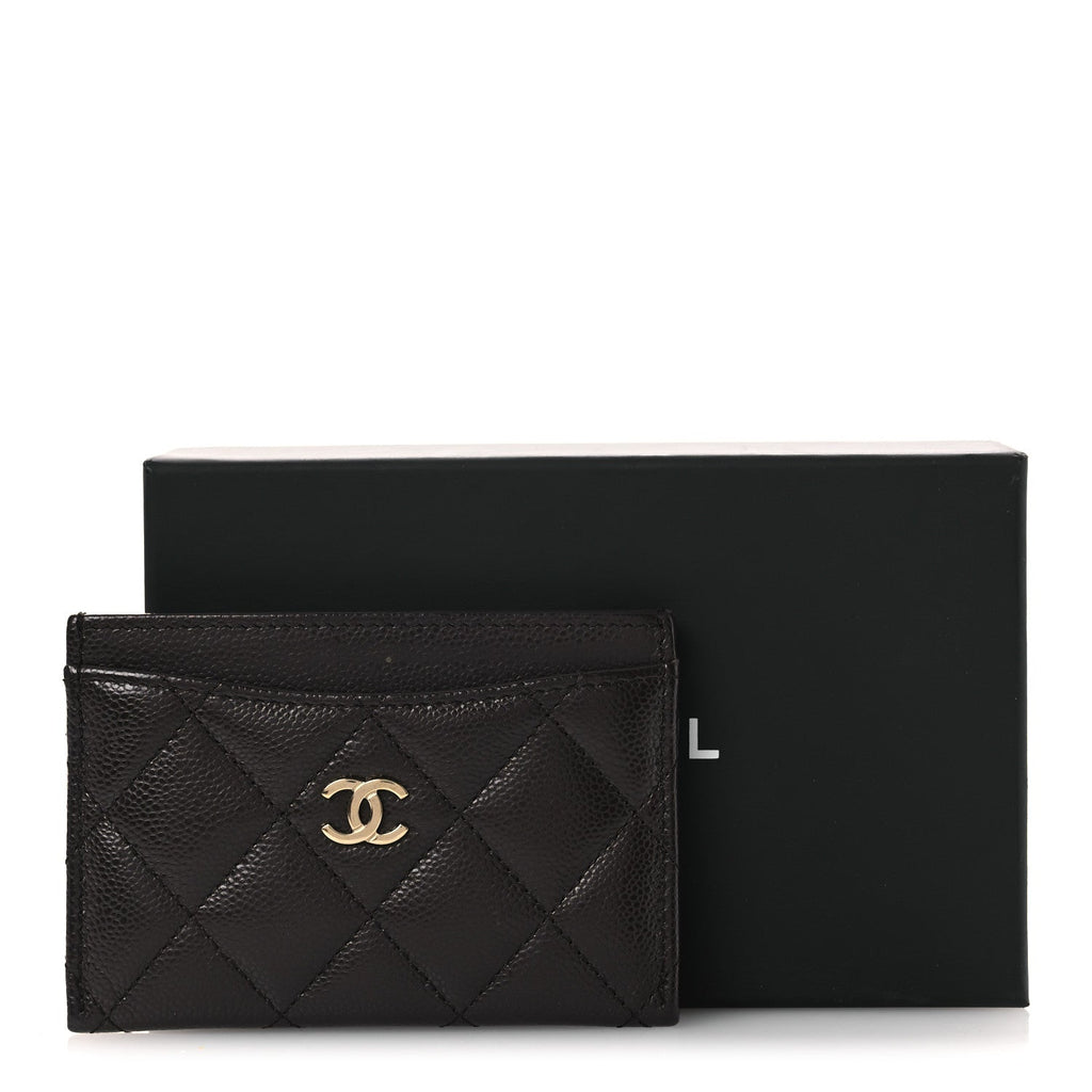 Caviar Quilted Card Holder Dark Brown