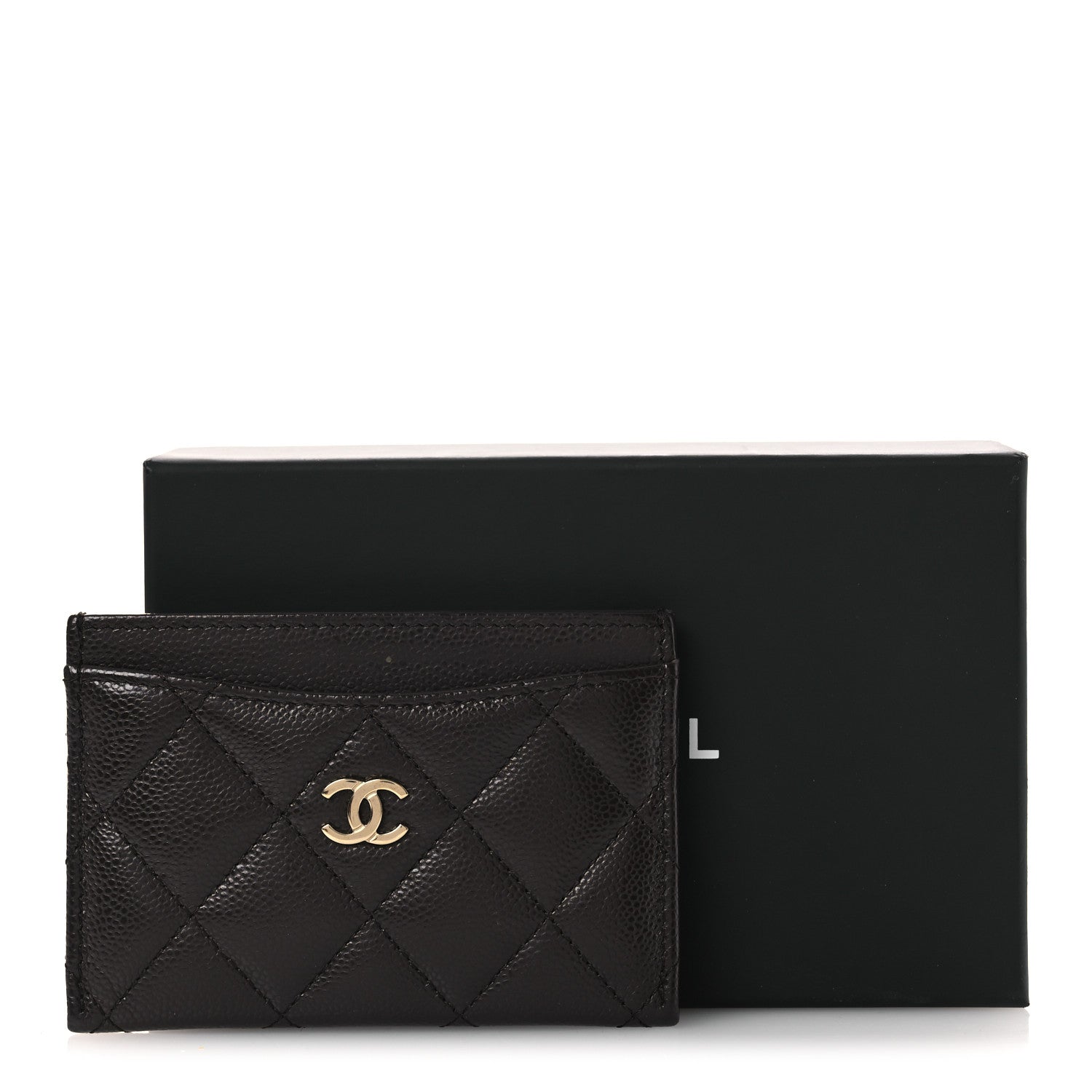Caviar Quilted Card Holder Dark Brown