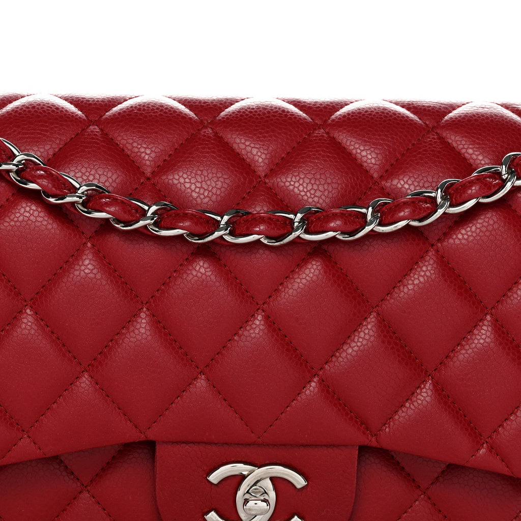Chanel Caviar Quilted Jumbo Double Flap Dark Red
