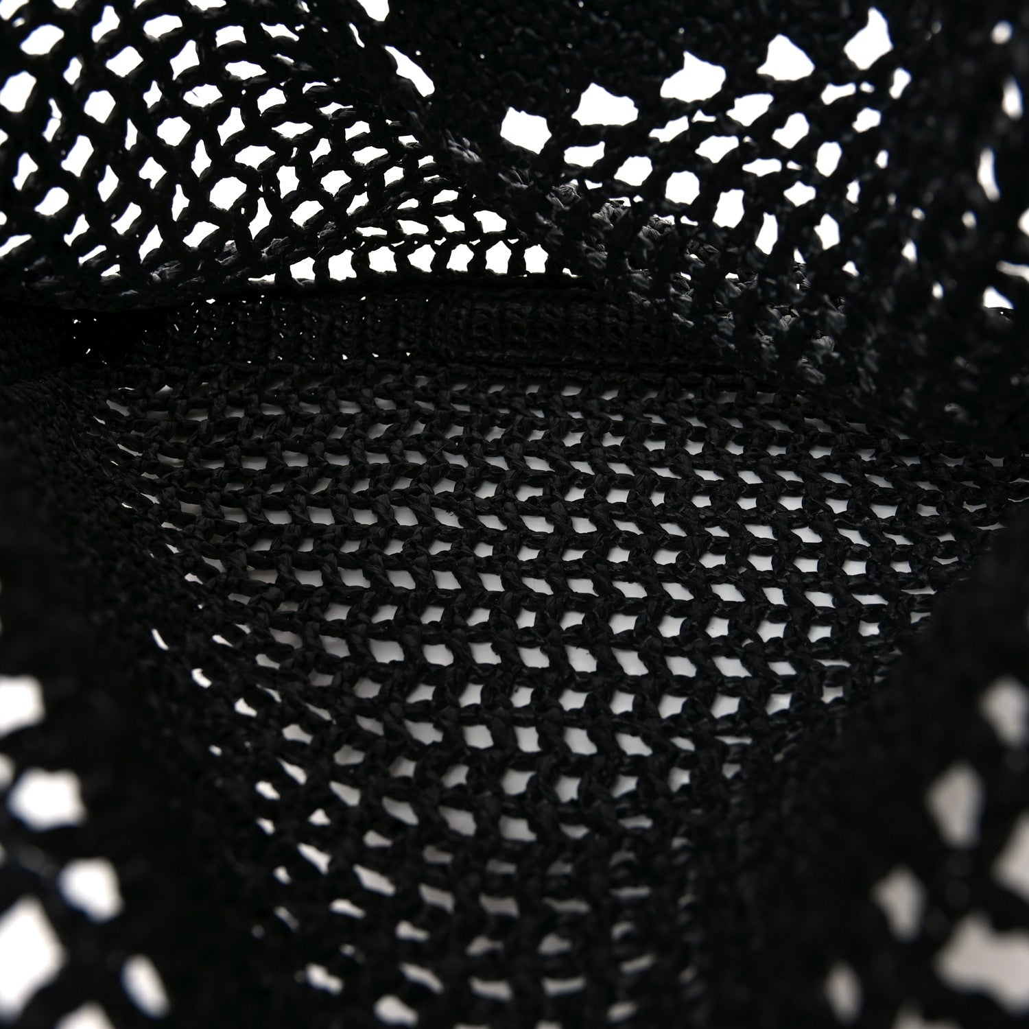 Prada Yarn Raffia Effect Crochet Logo Embroidered Tote Bag Black