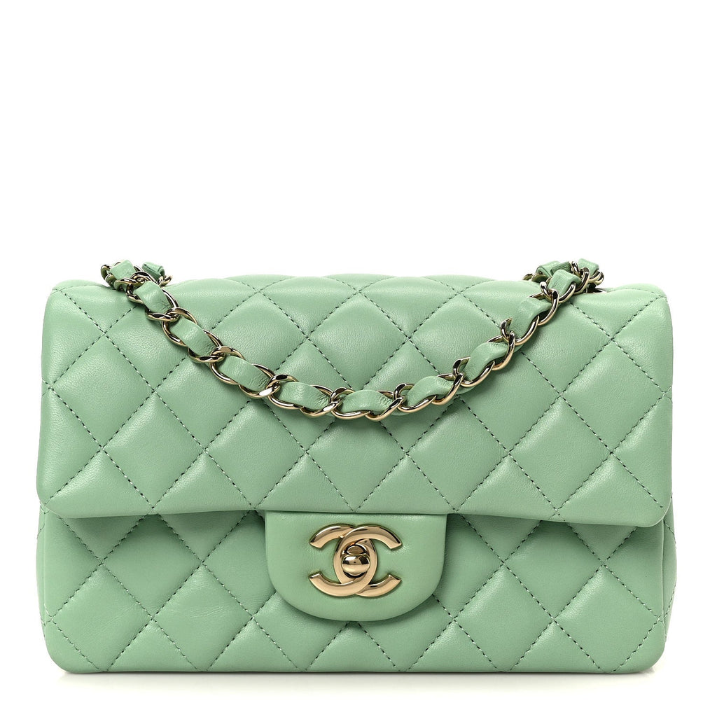 Chanel Lambskin Quilted Mini Rectangular Flap Green