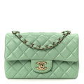 Chanel Lambskin Quilted Mini Rectangular Flap Green