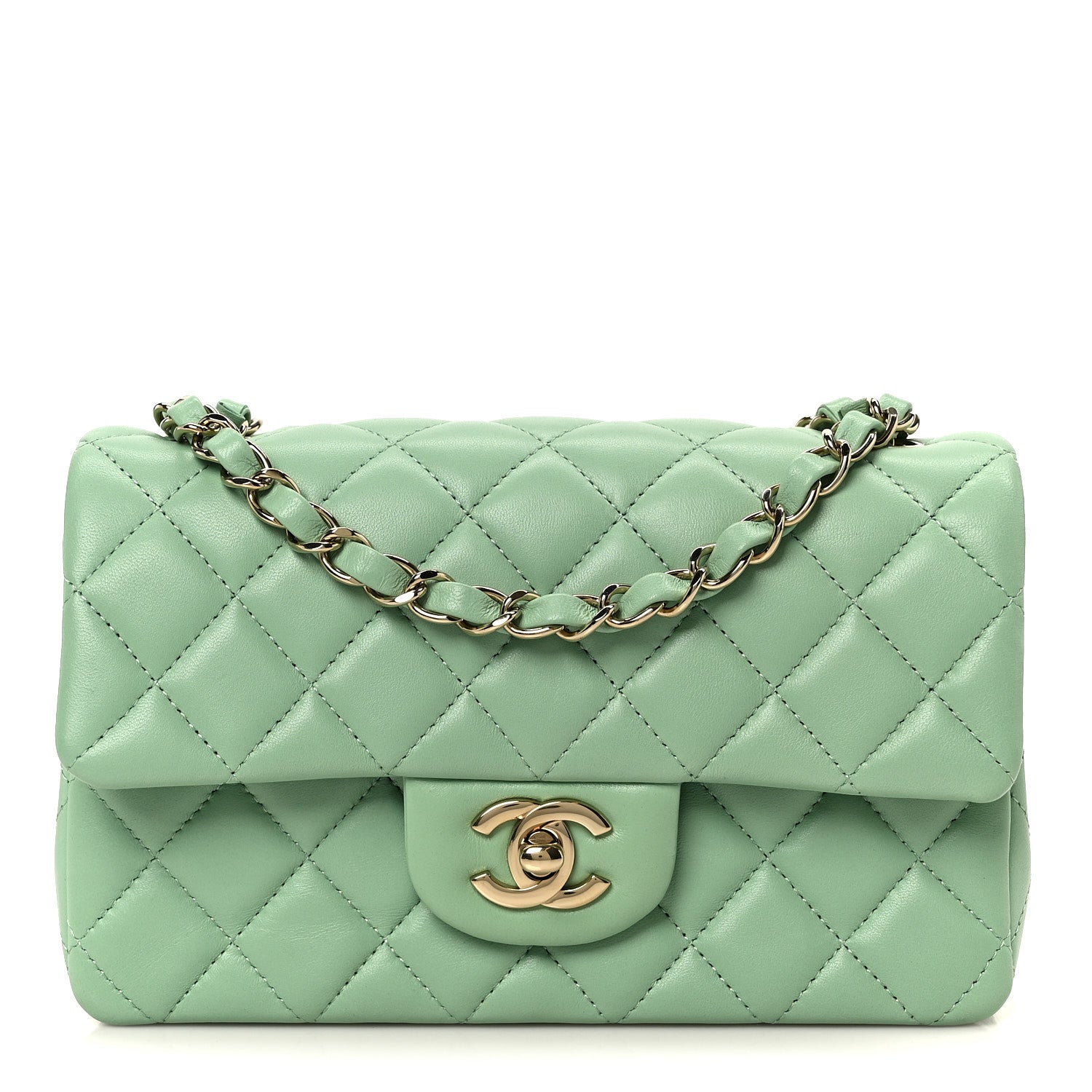Chanel Lambskin Quilted Mini Rectangular Flap Green