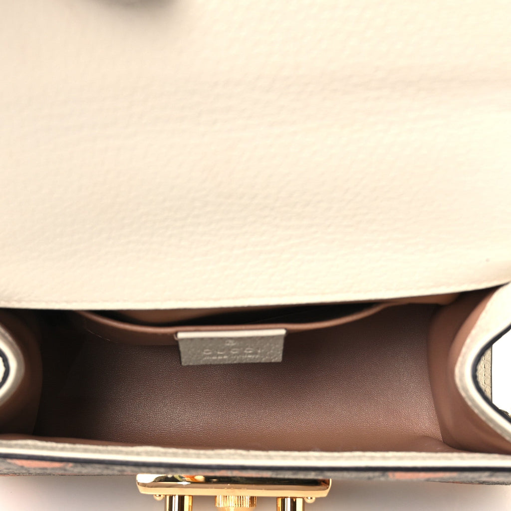 Gucci GG Supreme Monogram Berry Textured Dollar Calfskin Small Padlock Shoulder Bag Beige Ebony Light Copper Mystic White