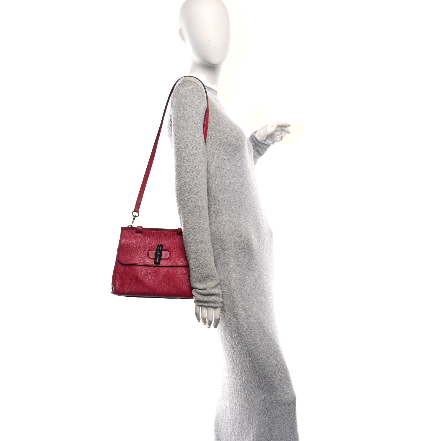 Gucci Cellarius Calfskin Small Bamboo Daily Top Handle Bag  Dark Pink