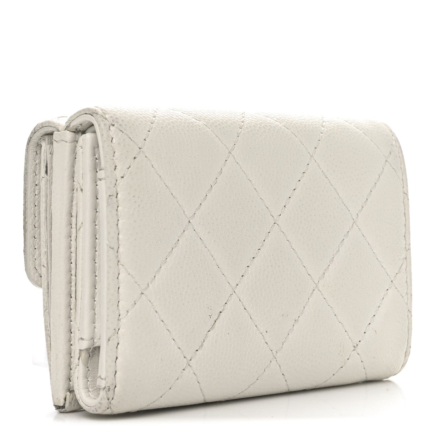 Caviar Quilted Crystal CC Small Flap Wallet White