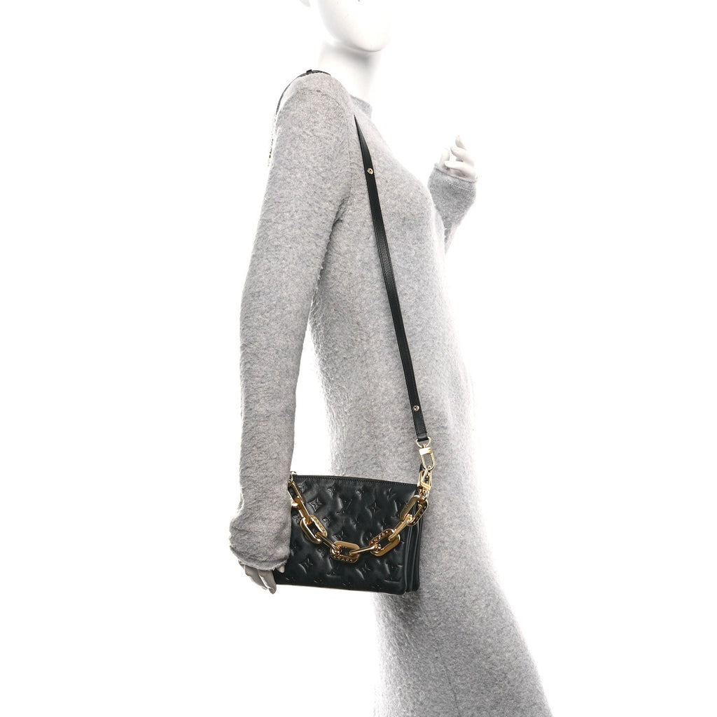 Louis Vuitton Lambskin Embossed Monogram Coussin BB Black