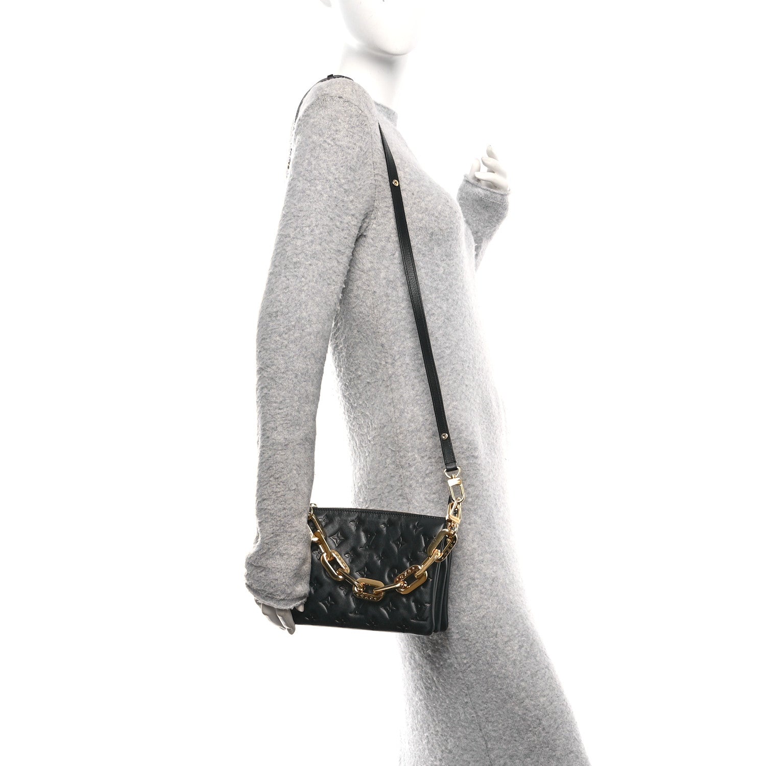 Louis Vuitton Lambskin Embossed Monogram Coussin BB Black