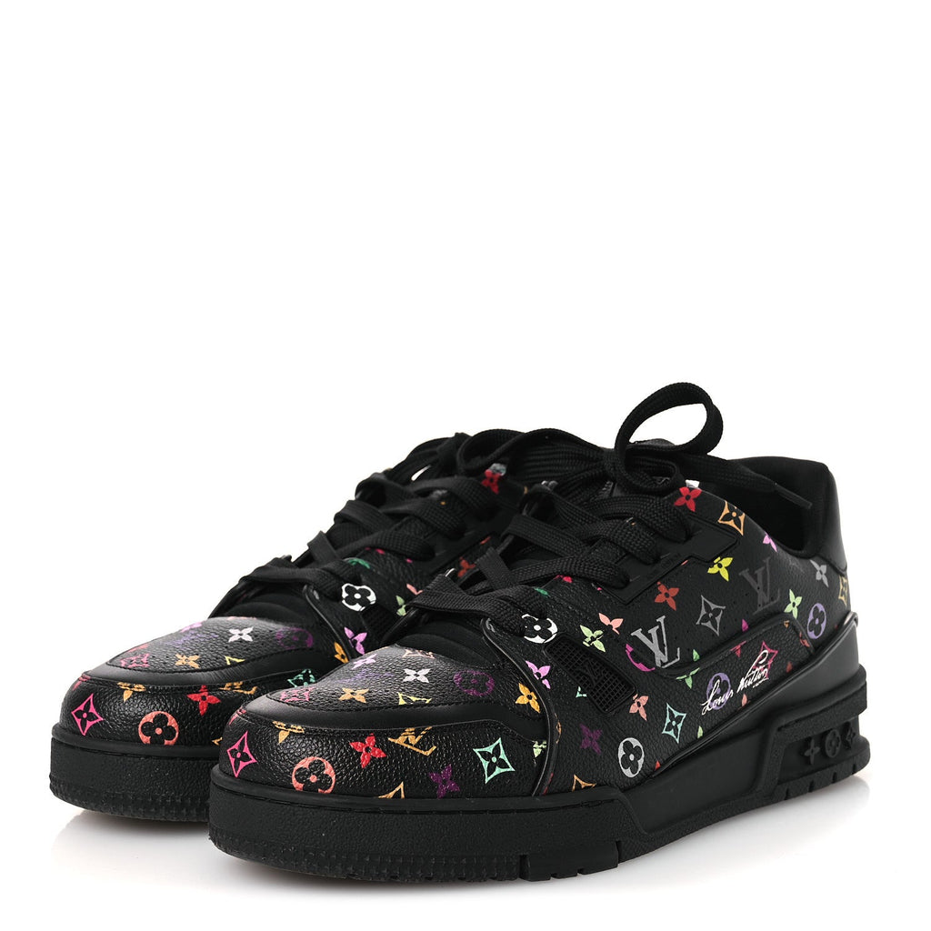 Louis Vuitton LV X TM Calfskin Monogram Multicolor Womens LV Trainer Sneakers 40 Black