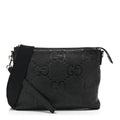 Gucci Piuma Calfskin Jumbo GG Embossed Medium Wristlet Messenger Bag Black