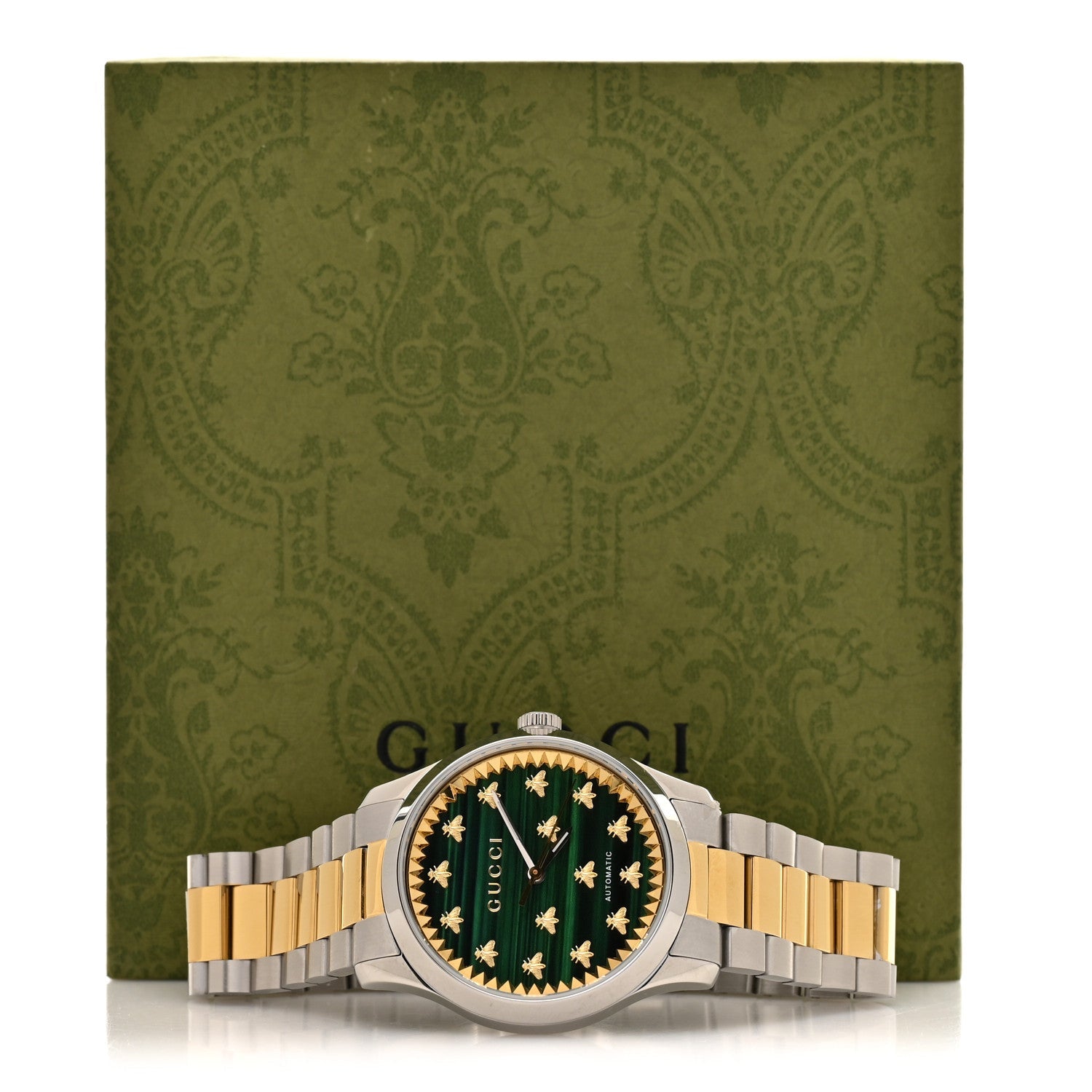Gucci Stainless Steel Malachite 38mm G-Timeless Two Tone Bee Automatic Watch