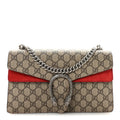 Gucci GG Supreme Monogram Suede Small Dionysus Shoulder Bag Beige Ebony Vulcanic Red