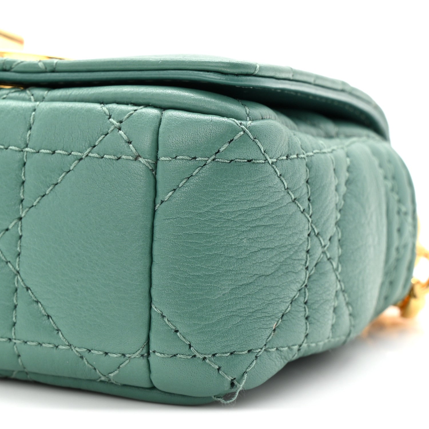 Christian Dior Supple Calfskin Cannage Micro Caro Bag Vert Tundra