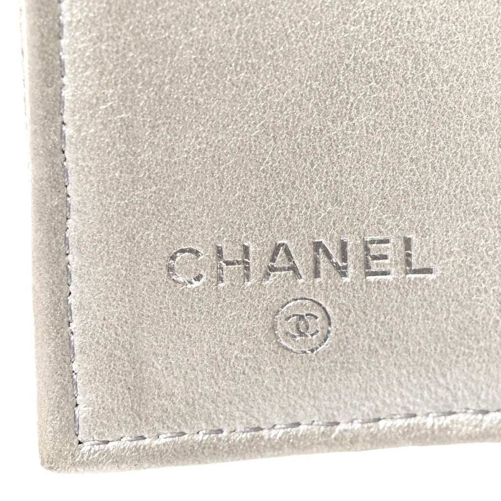 Metallic Caviar Quilted Double Flap Wallet Silver