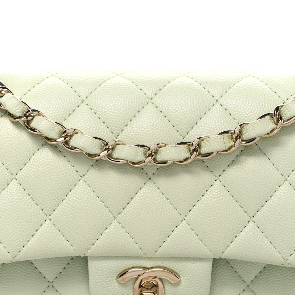 Chanel Caviar Quilted Small Double Flap Light Green