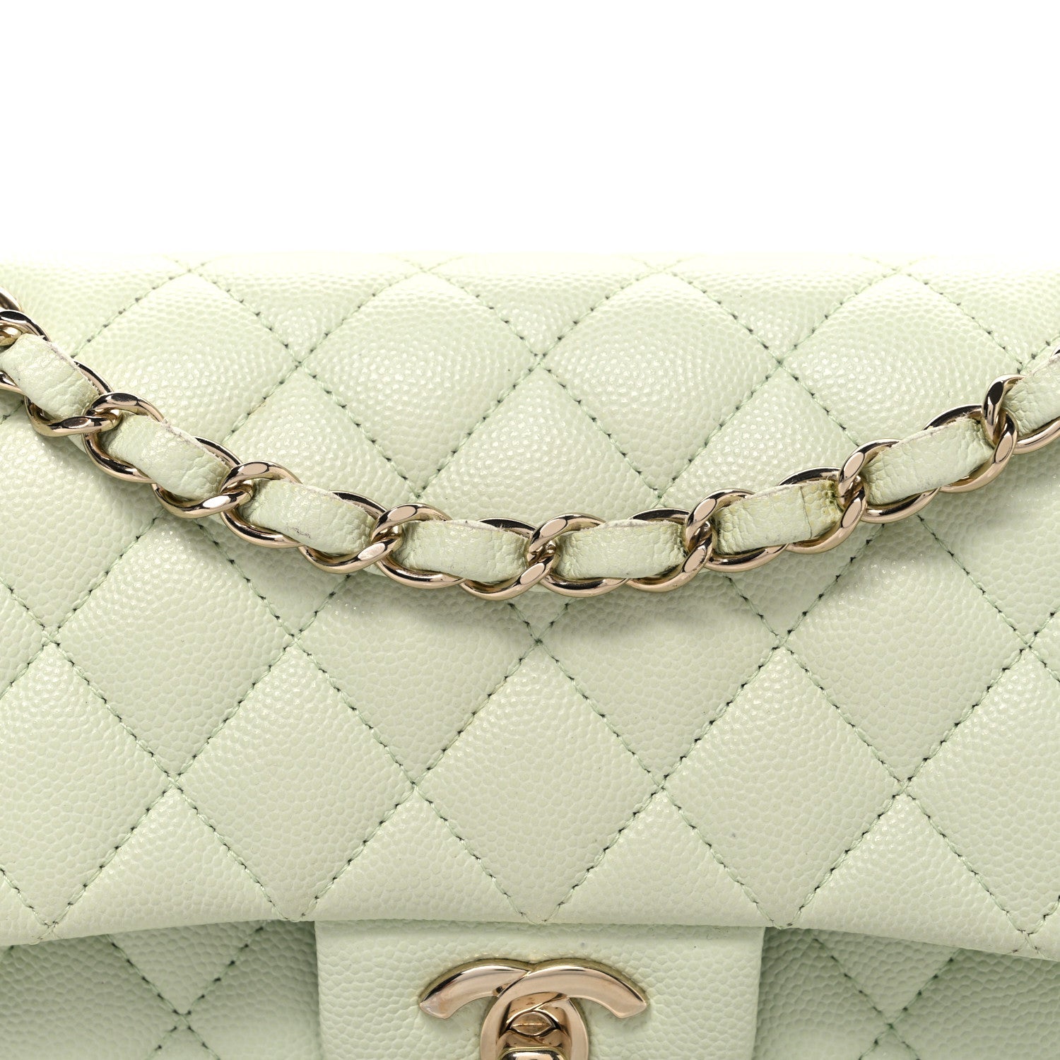 Chanel Caviar Quilted Small Double Flap Light Green