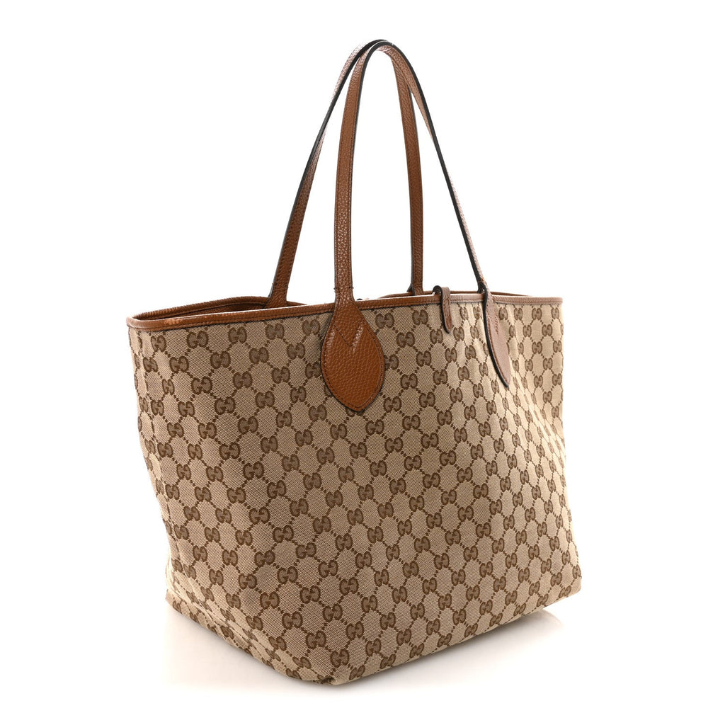 Gucci Grained Calfskin Monogram Large Totissima Reversible Tote Brown