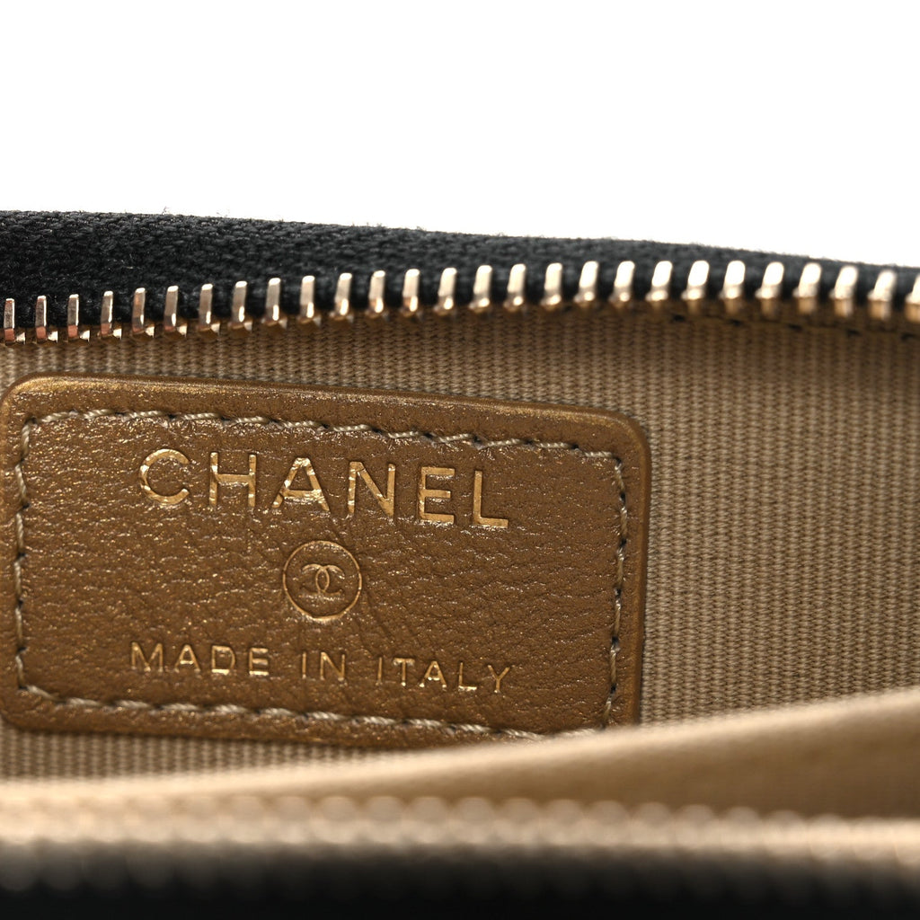 Chanel Lambskin Quilted CC Pearl Crush Zip Card Holder On Chain Black
