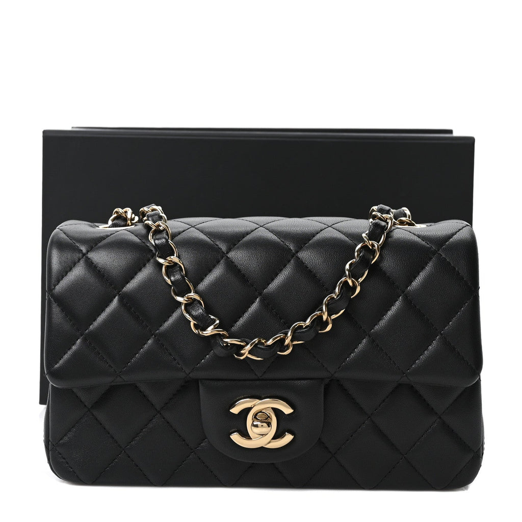 Chanel Lambskin Quilted Mini Rectangular Flap Black