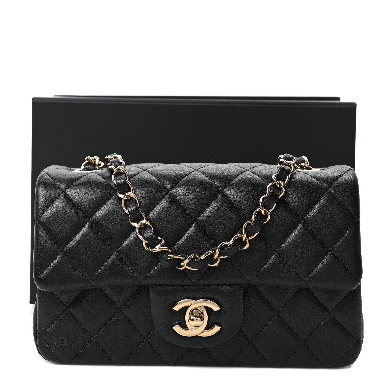 Chanel Lambskin Quilted Mini Rectangular Flap Black