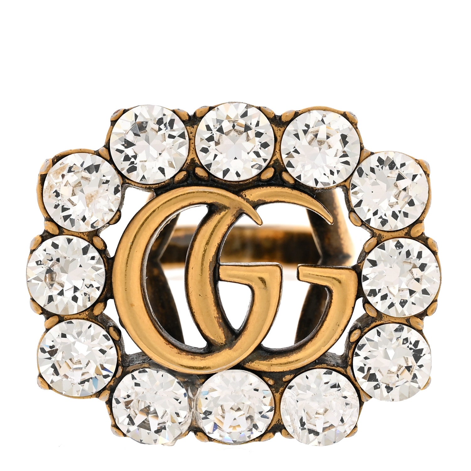 Gucci Metal Crystal Double G Ring XS Aged Gold